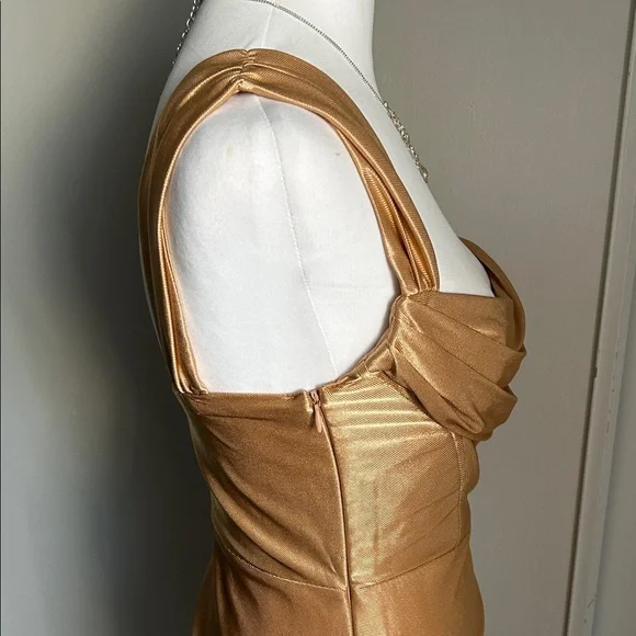New ASOS Sleeveless Gold Sheen Cowl Neck Ruched Formal Prom Evening Dress - Picture 8 of 16